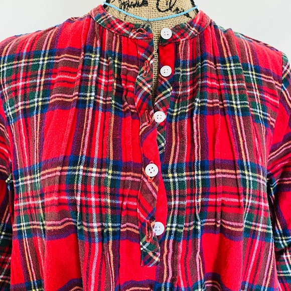 L.L. Bean Scotch Plaid Cotton Flannel Cozy Red Classic Pockets Nightgown Small - Picture 7 of 14